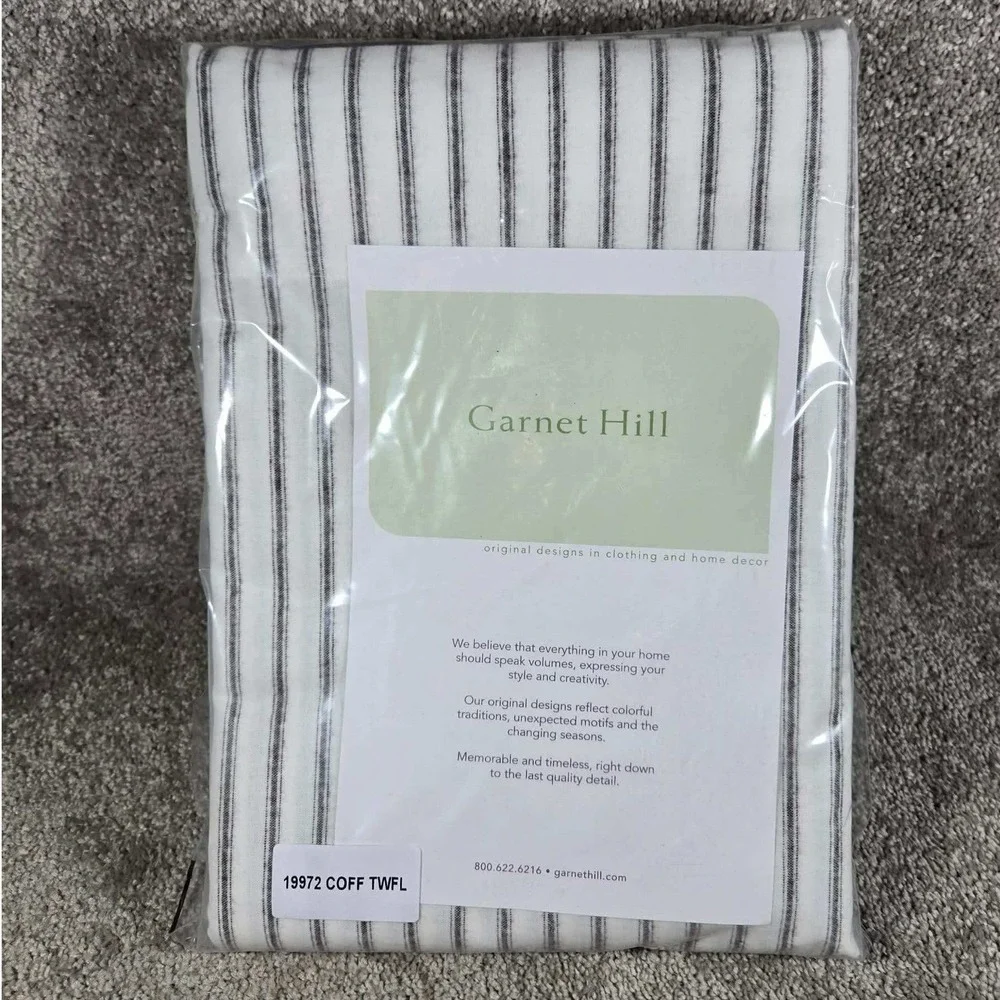 Garnet Hill Twin Flat Flannel Sheet Paintbrush Ticking Stripe Coffee Brown